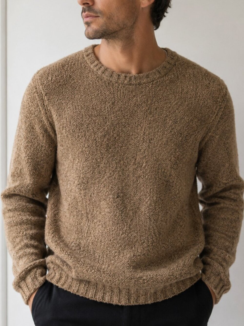 John Varvatos Brown Silk Blend Crew Neck Sweater Size S
